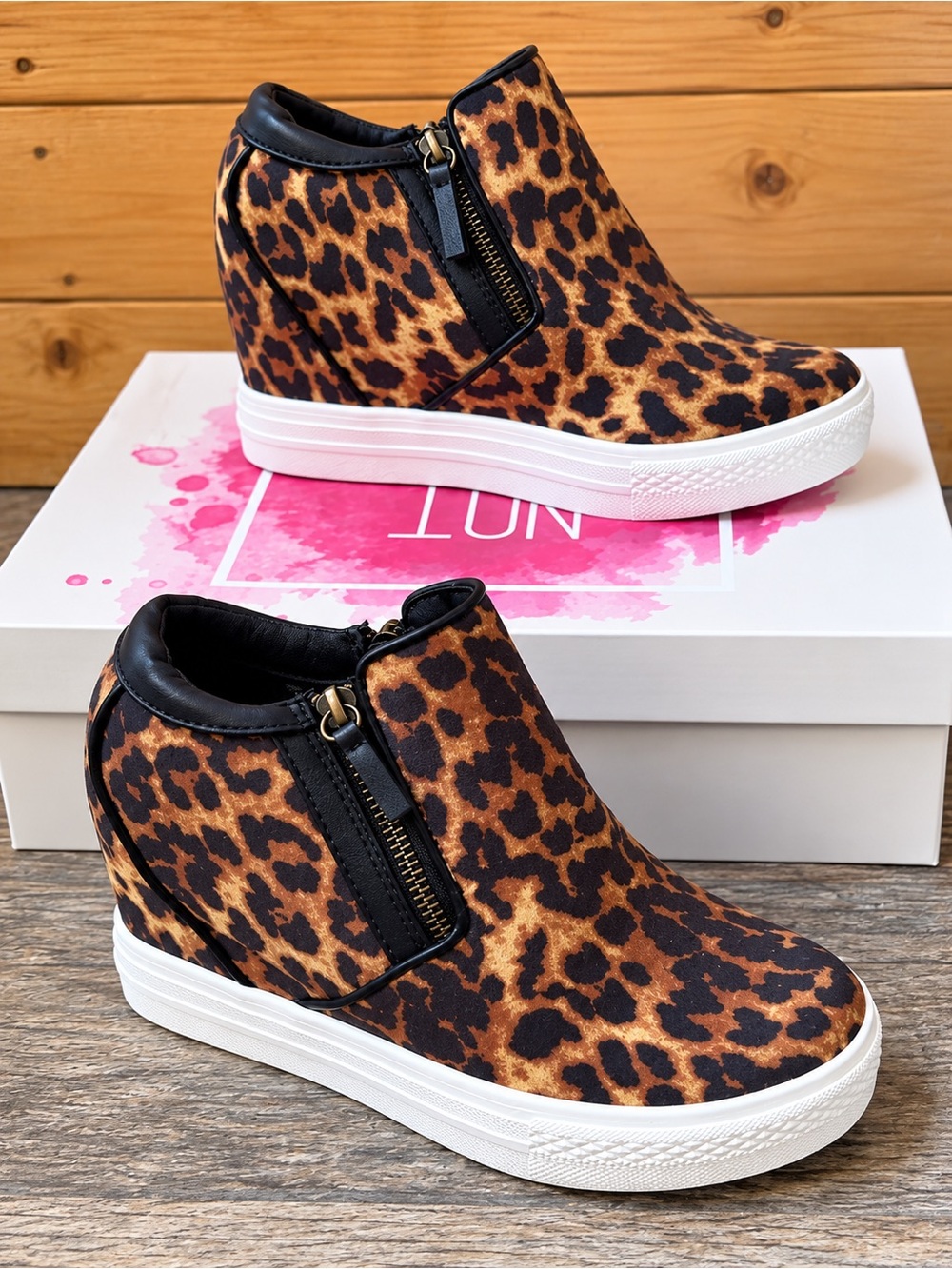 Not Rated Leopard-Print Wedge Sneakers - sz 8 runs small 7.5 NIB retail $39
